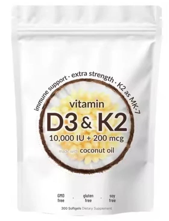 Improved Vitamin D3 10000 iu Virgin K2 MK-7 200 mcg Plus Coconut Oil 180 Softgel