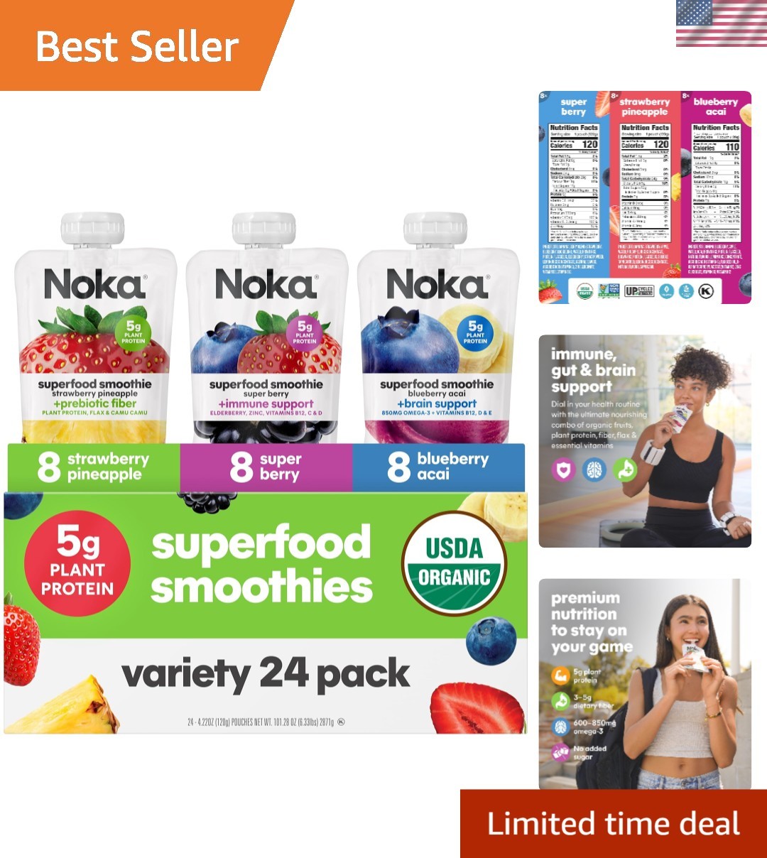 Superfood Smoothie Variety Pack: 24 Plant-Based Organic Snacks for Kids & Adults
