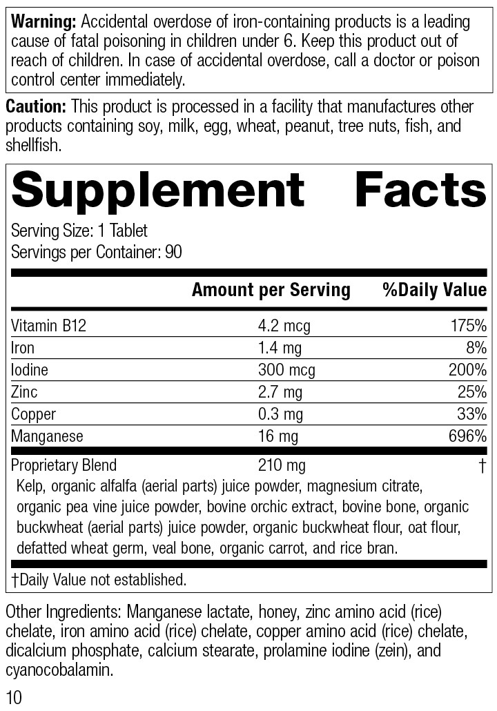 Standard Process Trace Minerals-B12 Whole Food Spleen, 90 Tablets