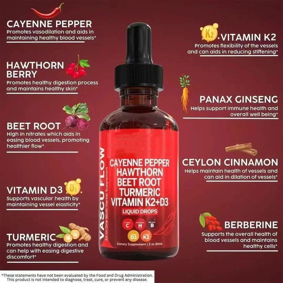 3/2Pack Cayenne Pepper Hawthorn Beet Root Turmeric Vitamin K2+D3 & Liquid Drops