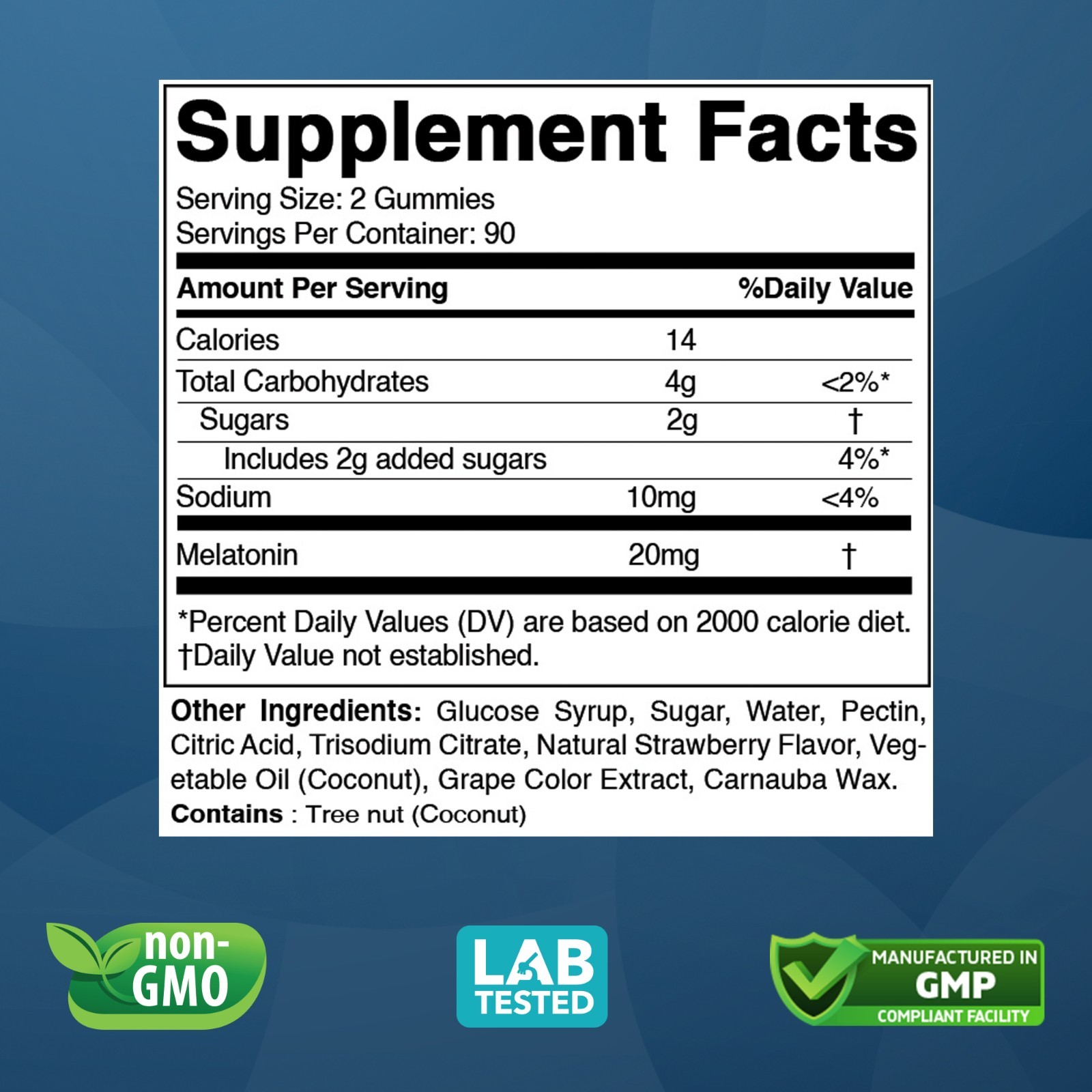 Melatonin 20mg Gummies – 180 Count – Drug Free Natural Strawberry Flavor Vitabod