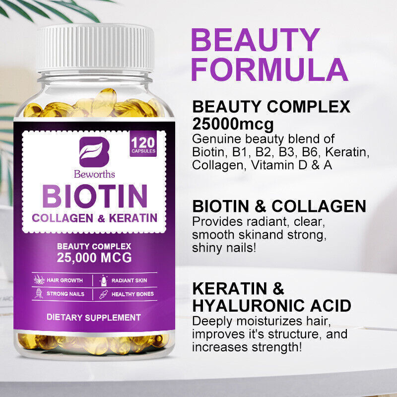 3X120pcs Biotin Collagen Capsules 25000mcg Hair,Skin,Nails,Bones,Joints Vitamins