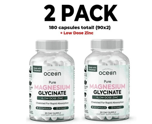 Organics Ocean organic Magnesium Glycinate with Zinc, 2 PACK 90 Capsules, Fre…