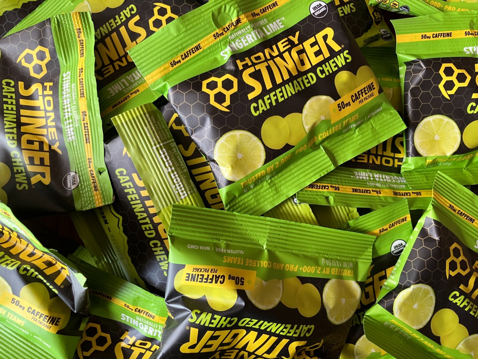 huge lot of 65 honey stinger energy chews caffeinated stingerita lime 8/26-5/27