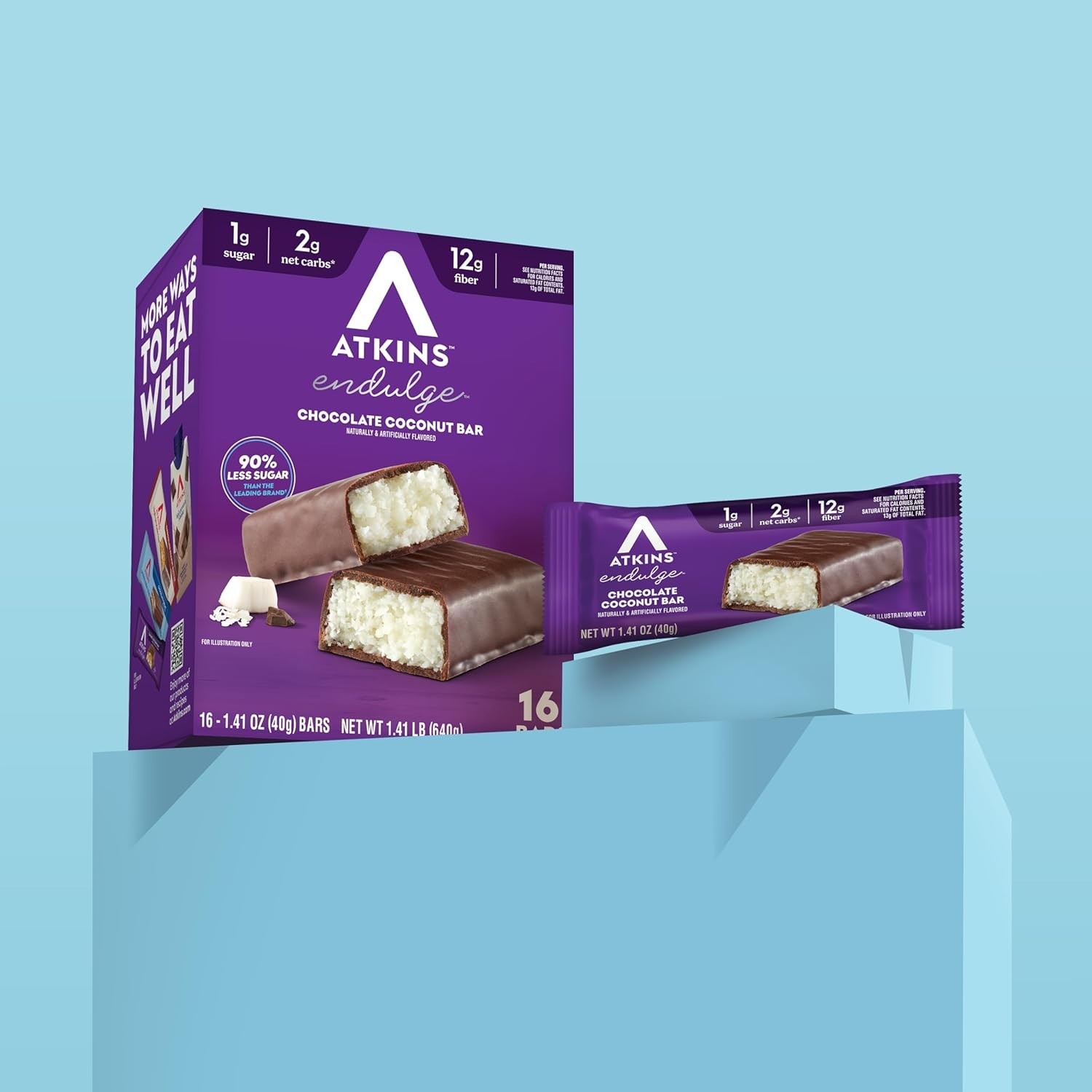 Low Sugar Chocolate Coconut Bars – 16 Count, 12g Fiber, Perfect On-the-Go Treat