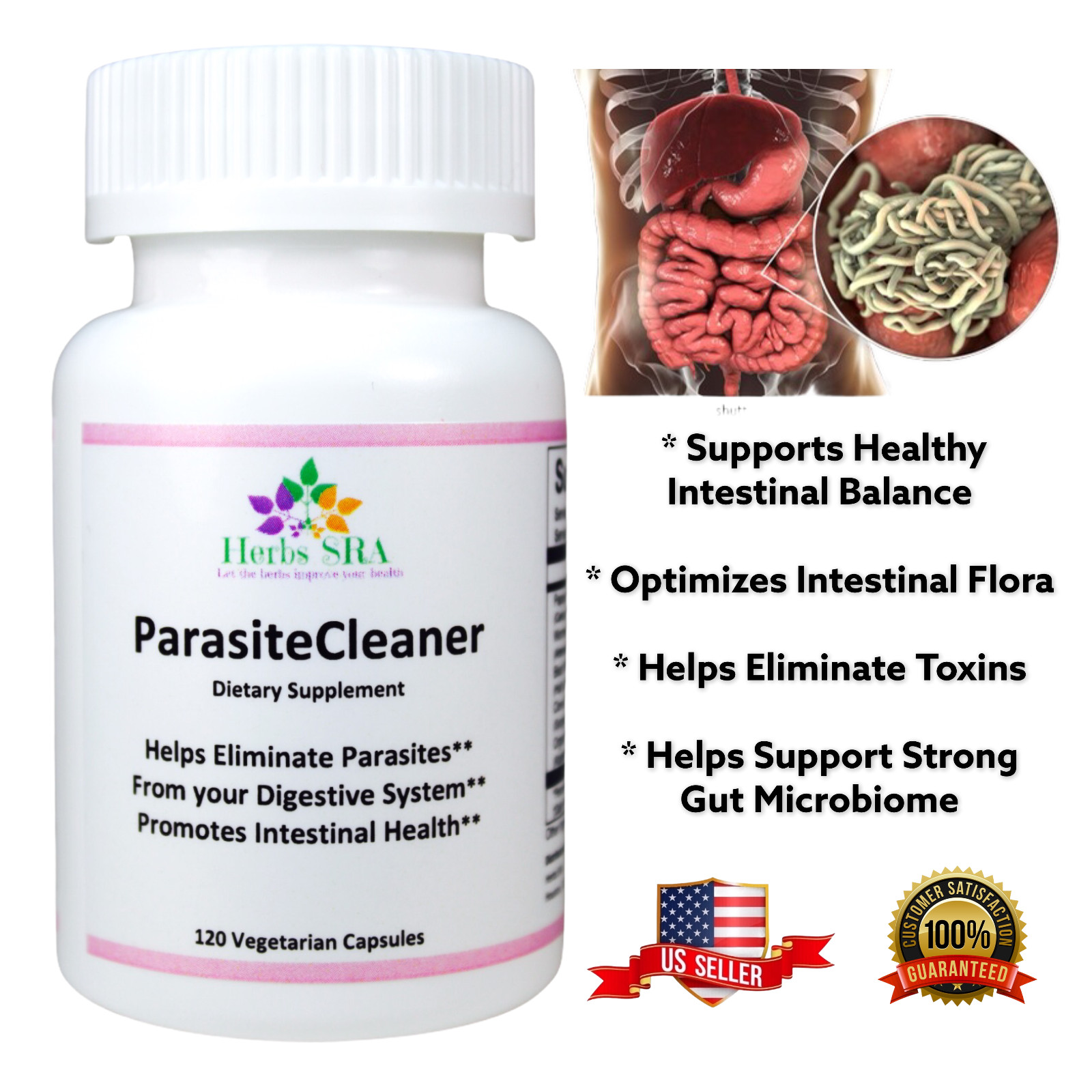 Parasite Cleaner 120 Capsules Intestinal Cleaner, Parasite Free, Supplement.