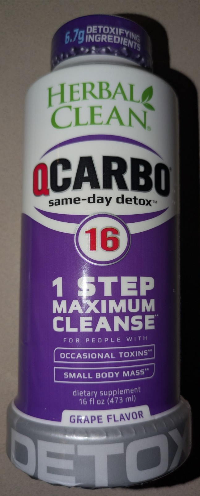 Herbal Clean QCarbo Premium Detox Cleansing Drink 16 fl oz Grape Flavor 9/9/27