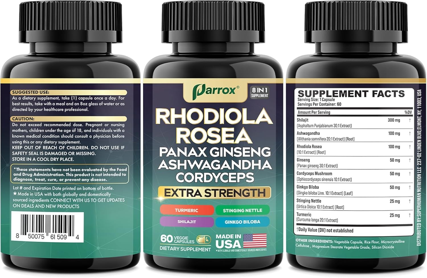 Adaptogen Blend With Rhodiola Ginseng Ashwagandha Mushroom 60 Caps