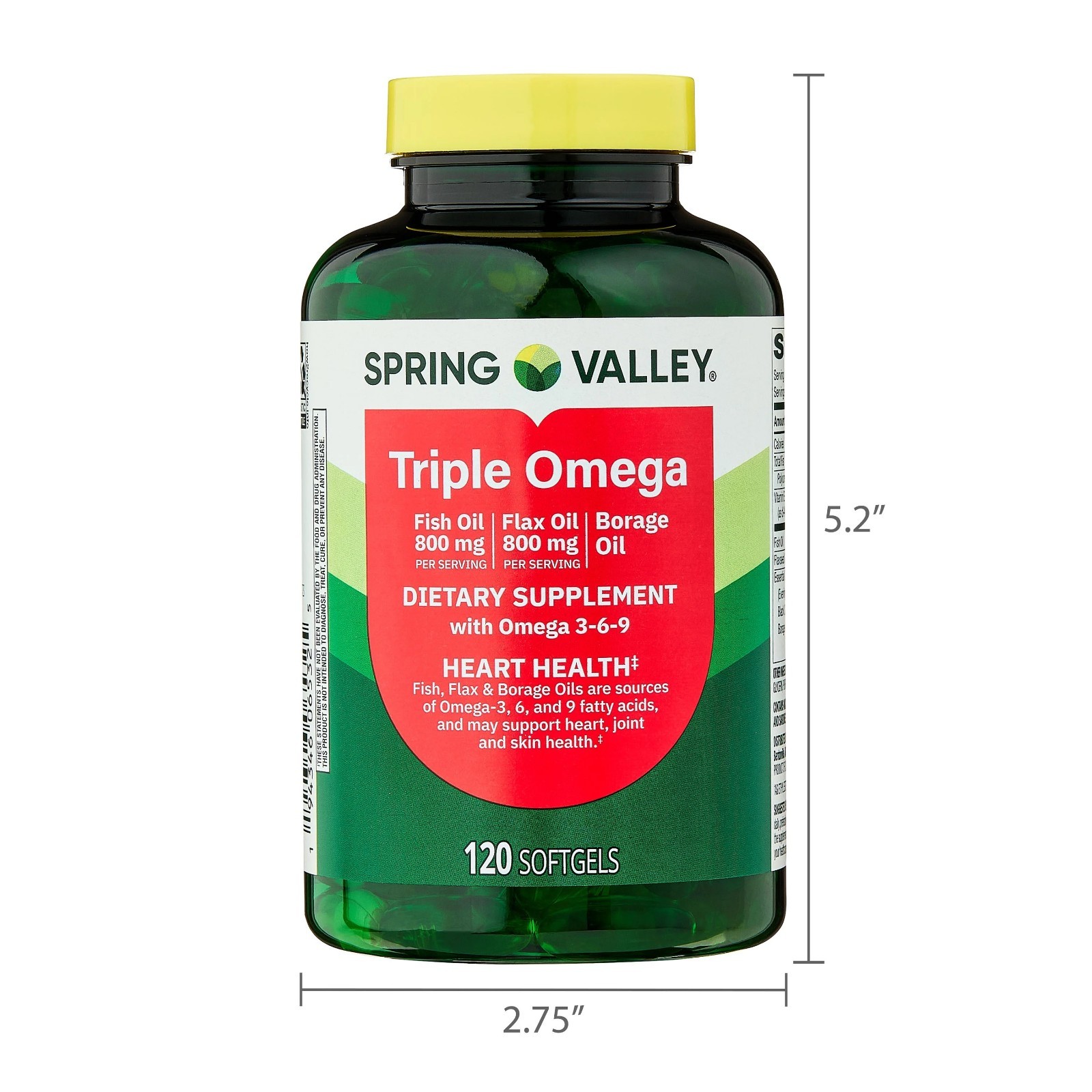 (2 pack) Spring Valley Triple Omega, Fish Oil 800mg, Flax Oil 800mg, and Borage
