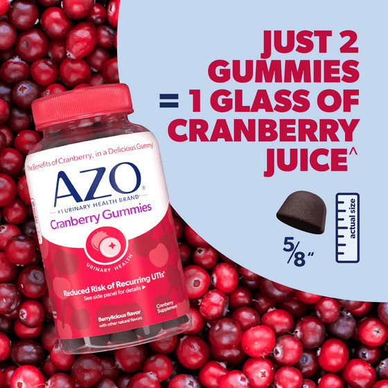 AZO Cranberry Urinary Tract Health Gummies Dietary Supplement 2 Gummies = Glass