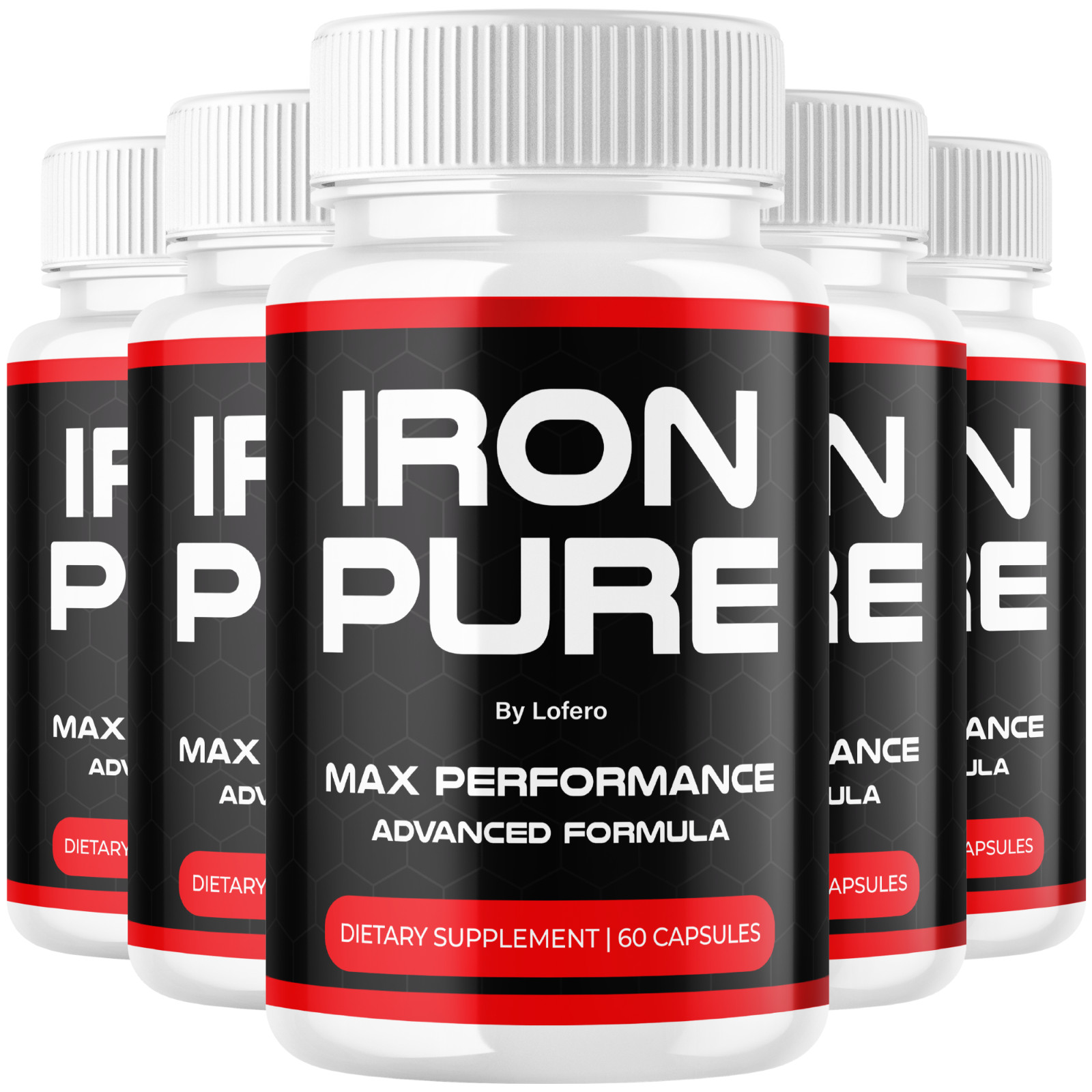 (5 Pack) Iron Pure Capsules Male Performance, Boost Confidence Stamina (300 Ct)