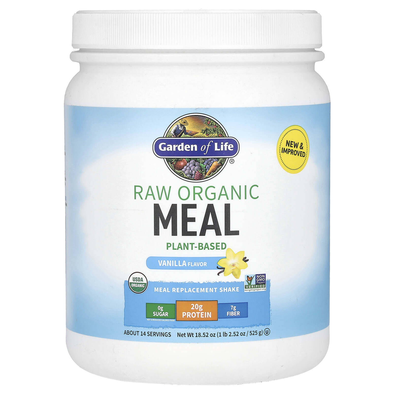 RAW Organic, Meal Replacement Shake, Vanilla, 1 lb 2.52 oz (525 g)