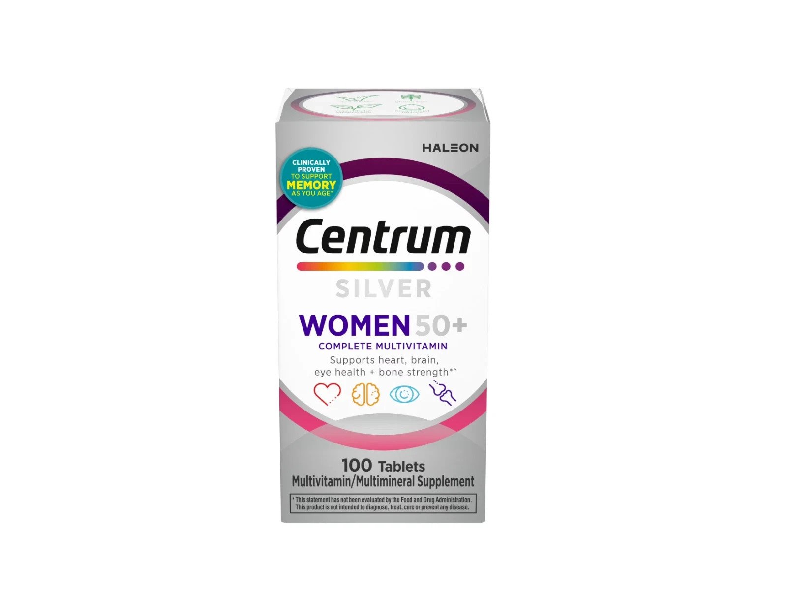 Centrum Silver Women 50+ Multivitamin with B, C, D3 & E, 100 Count.