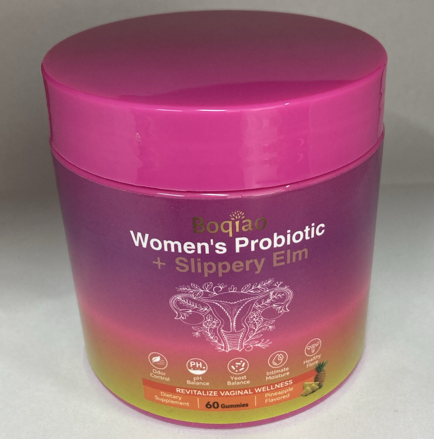 Boqiao Women’s Probiotic + Slippery Elm Pineapple Gummies Digestive Support 60