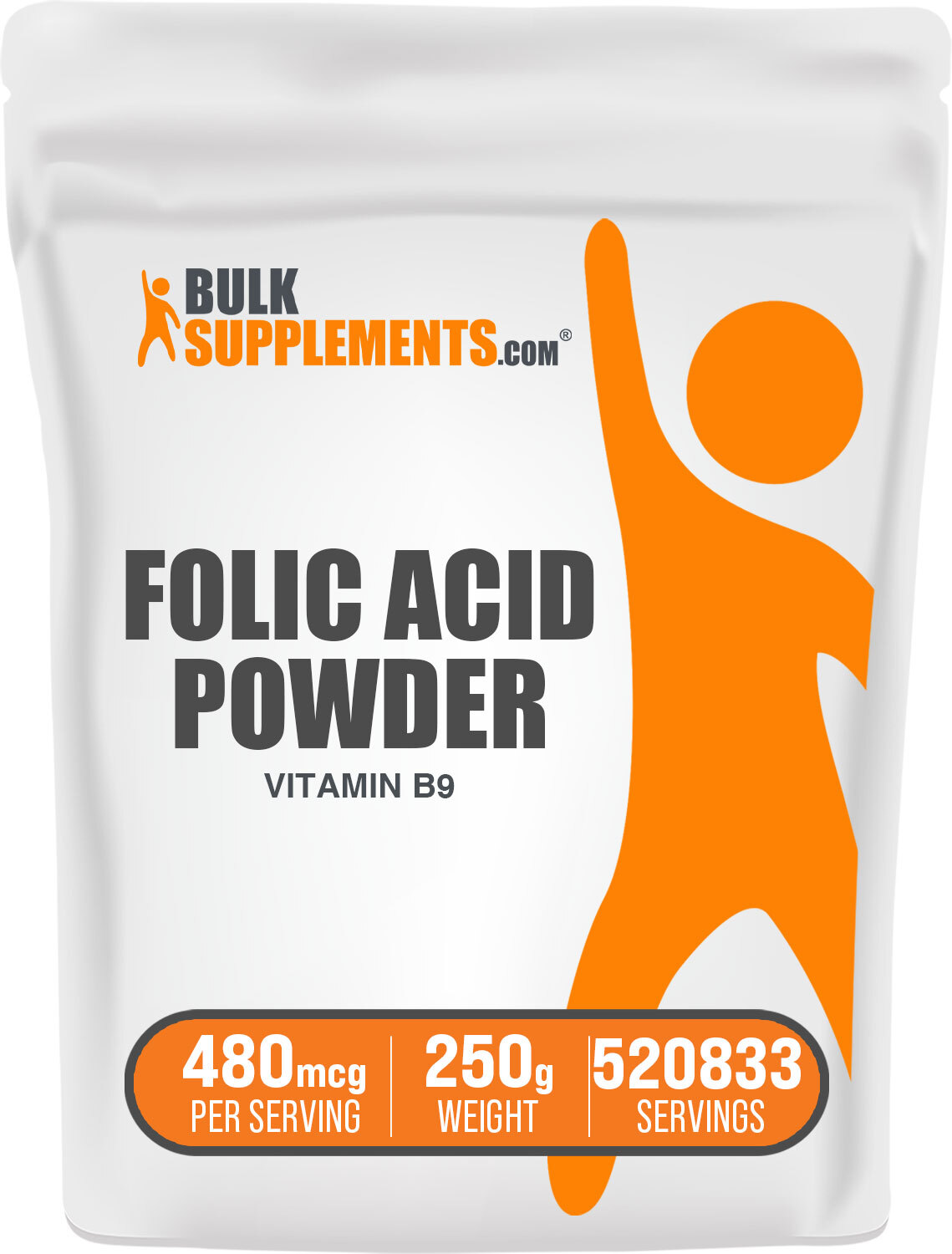 BulkSupplements Folic Acid (Vitamin B9) Powder – 480 mcg Per Serving