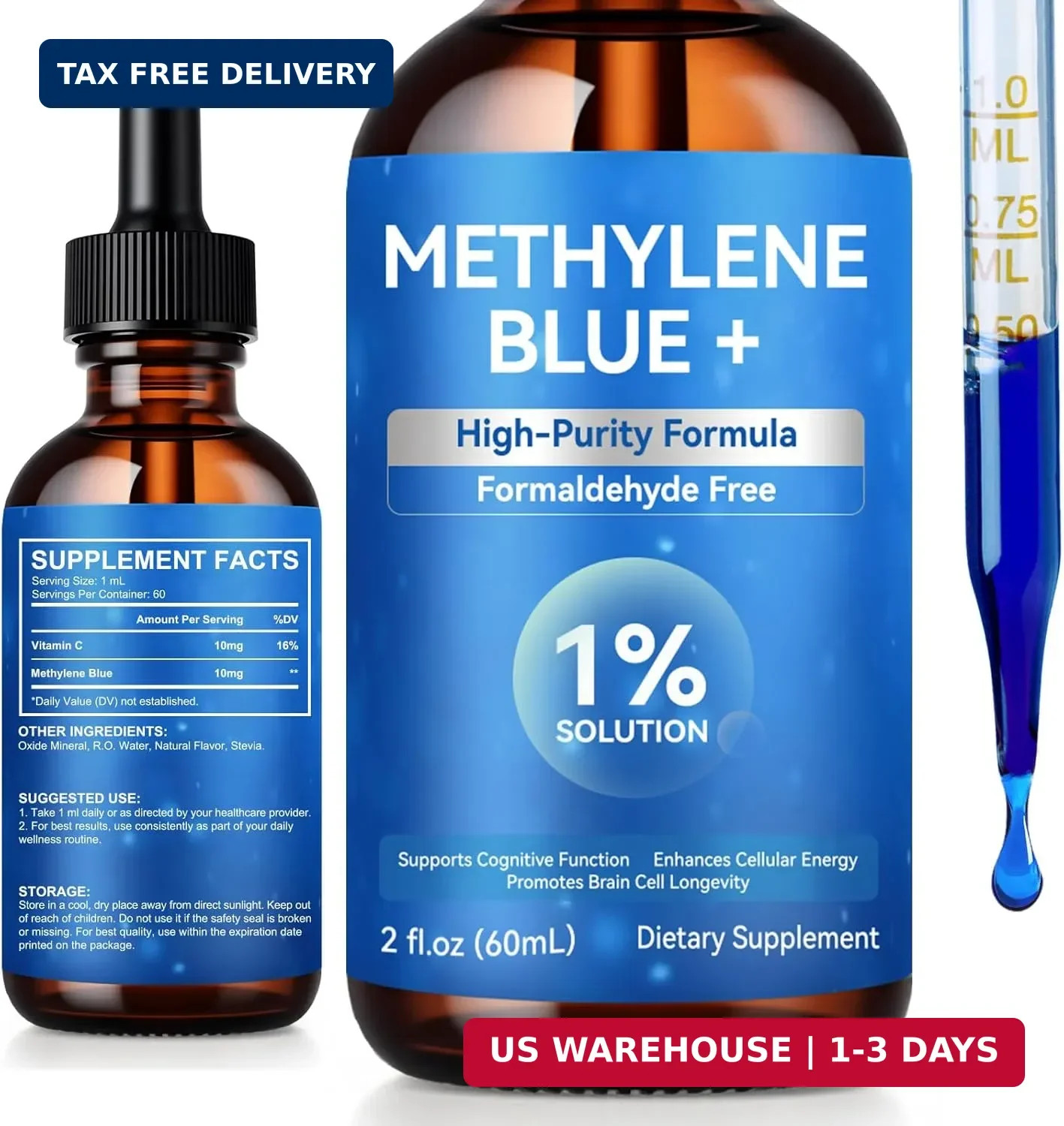 Blue Supplement – Pharmaceutical Grade, 2 FL OZ, 1% USP Grade, Liquid