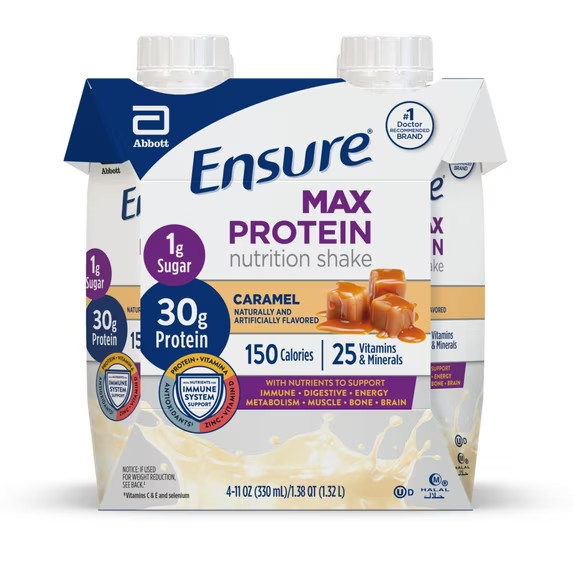 Ensure Max Protein Shake, 30g Protein, Caramel, 11 fl oz, 4 Pack