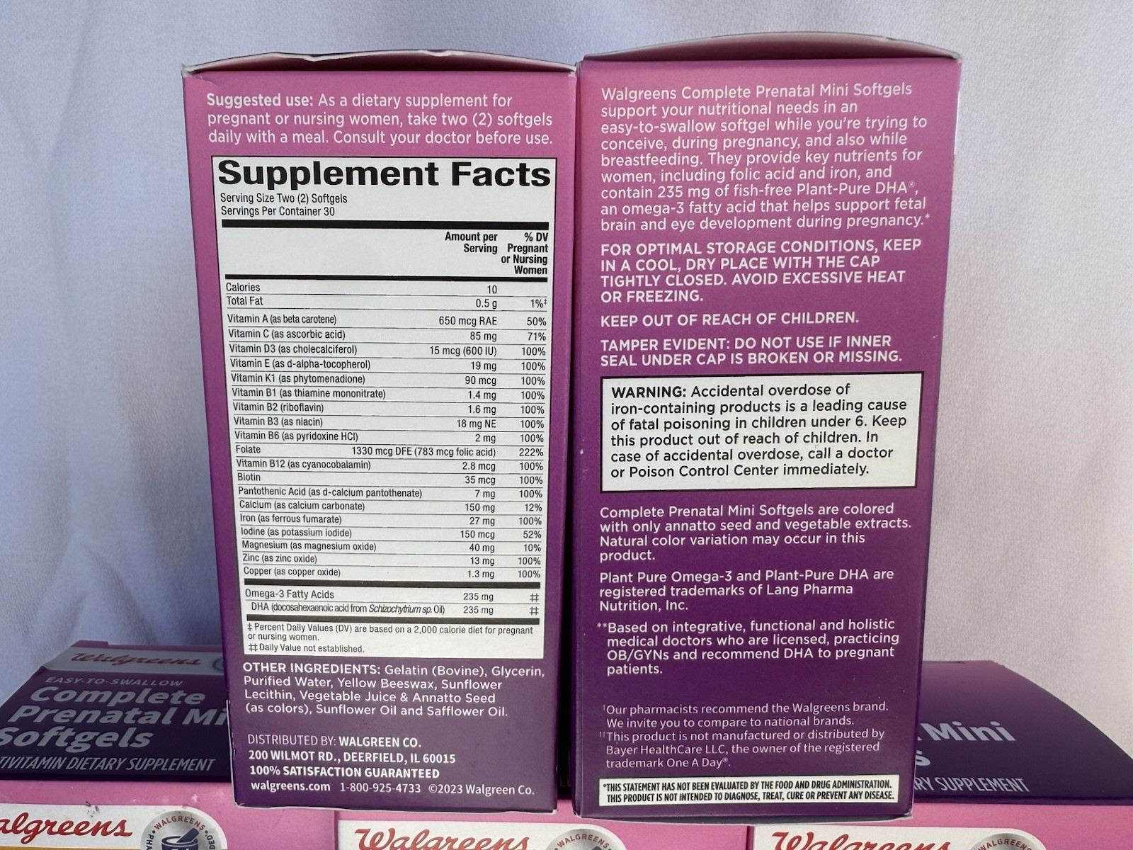 5 Walgreens Complete Prenatal (60 Mini Soft Gel) Multivitamin Dietary Supplement