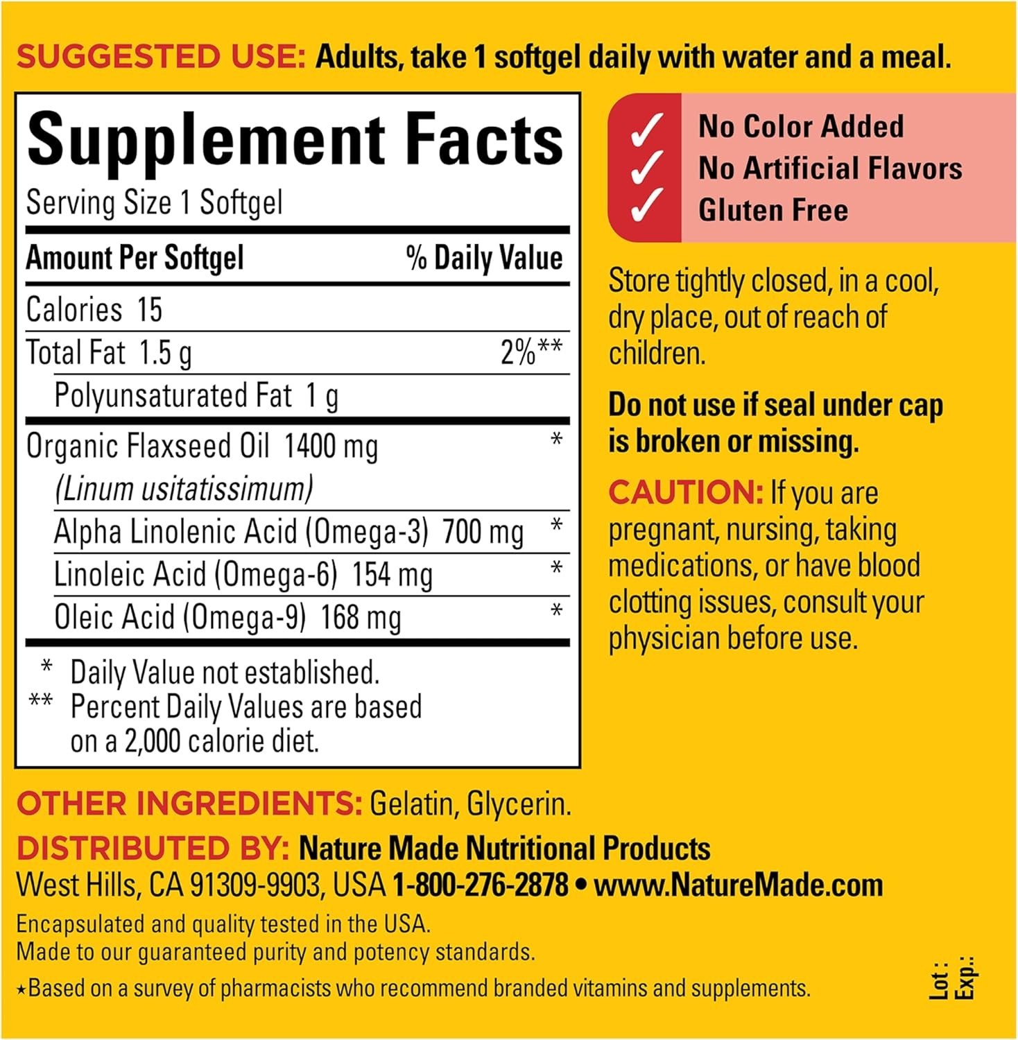 Nature Made Flaxseed Oil 1400 mg, 100 Softgels NEW USA STOCK