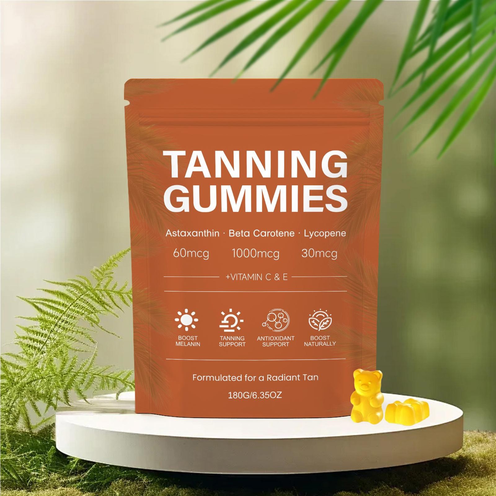 Tanning Sun Gummies with Beta-Carotene Lycopene 60ct Vegan Sugar-Free