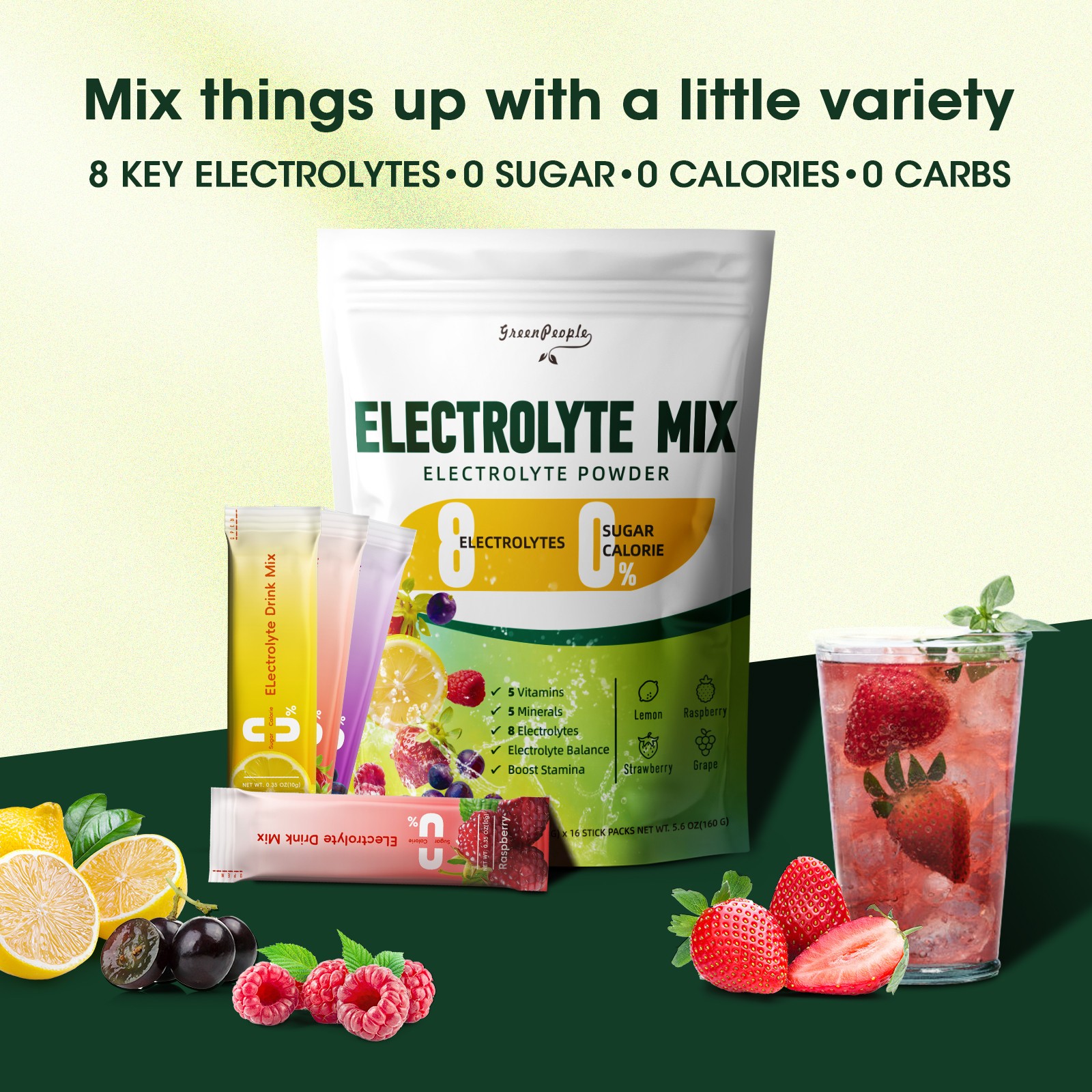 Electrolytes Powder Hydration 16 Packets Sugar Free Recovery Electrolyte Drink
