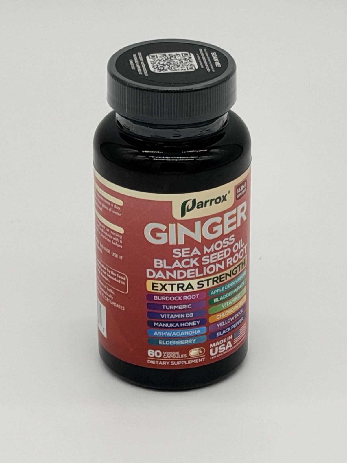 Parrox Ginger Sea Moss Black Seed Dandelion Turmeric 60 Veggie Caps Exp 09/2026
