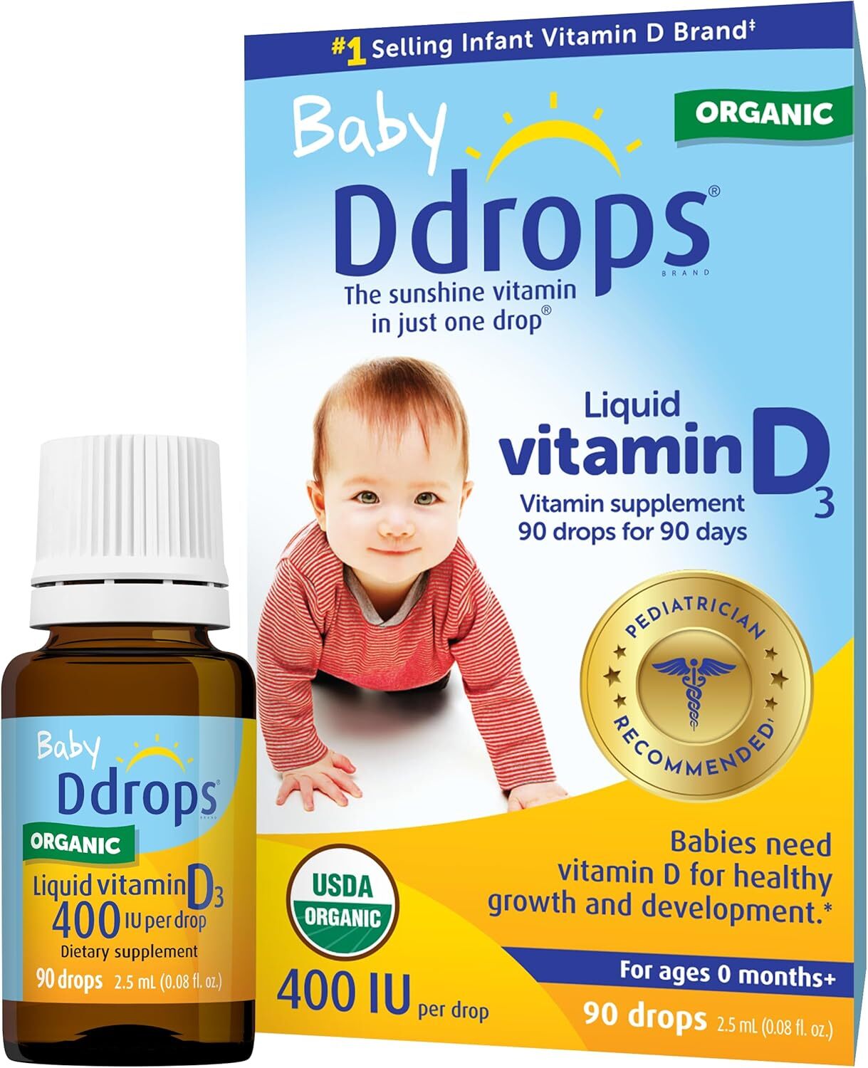 Ddrops Organic Baby 400 IU 90 Drops – Daily Vitamin D Liquid for Infants….