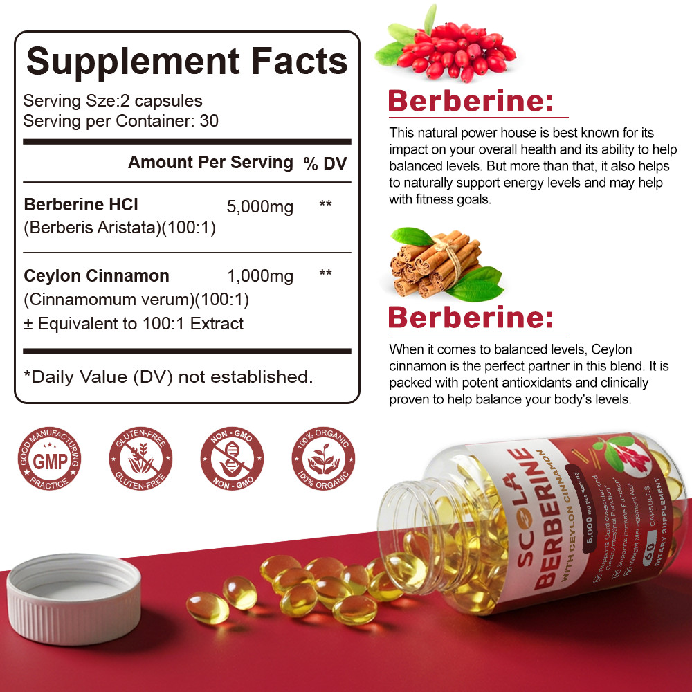 Premium Berberine HCL 5000mg High Potency Anti-inflammatory,Blood Sugar Support