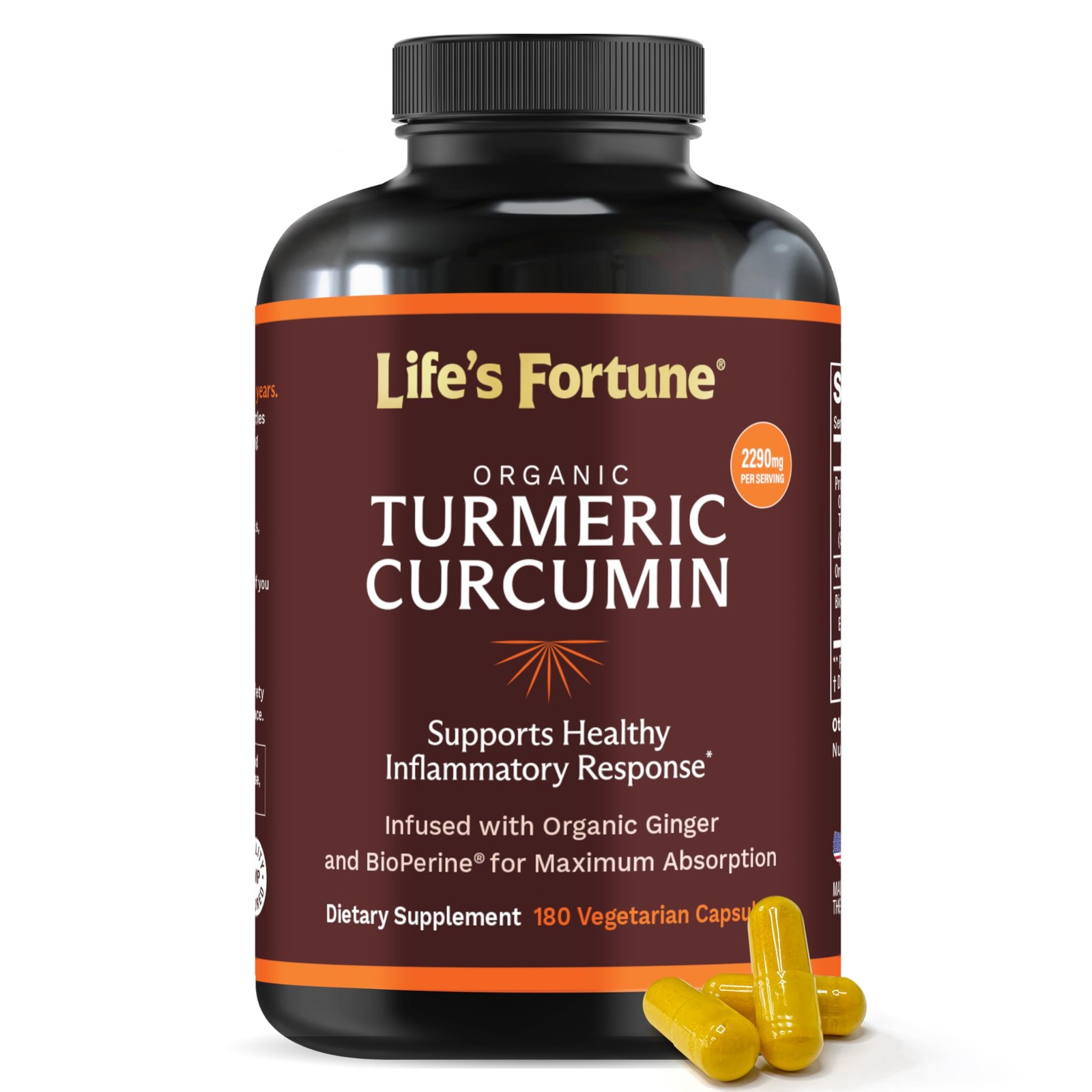 Life’s Fortune Organic Turmeric Curcumin with Black Pepper and Ginger, Enhanc…