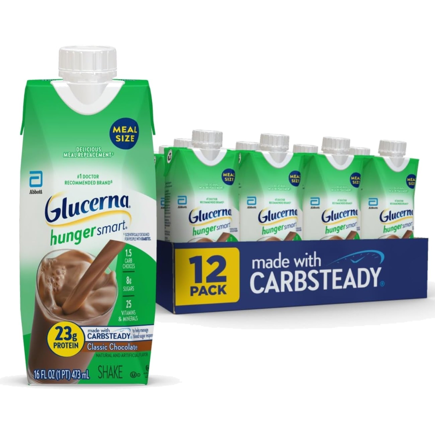 CarbSteady Hunger Smart Shake, Diabetic Meal Replacement – 192 oz Total, 12 Pack