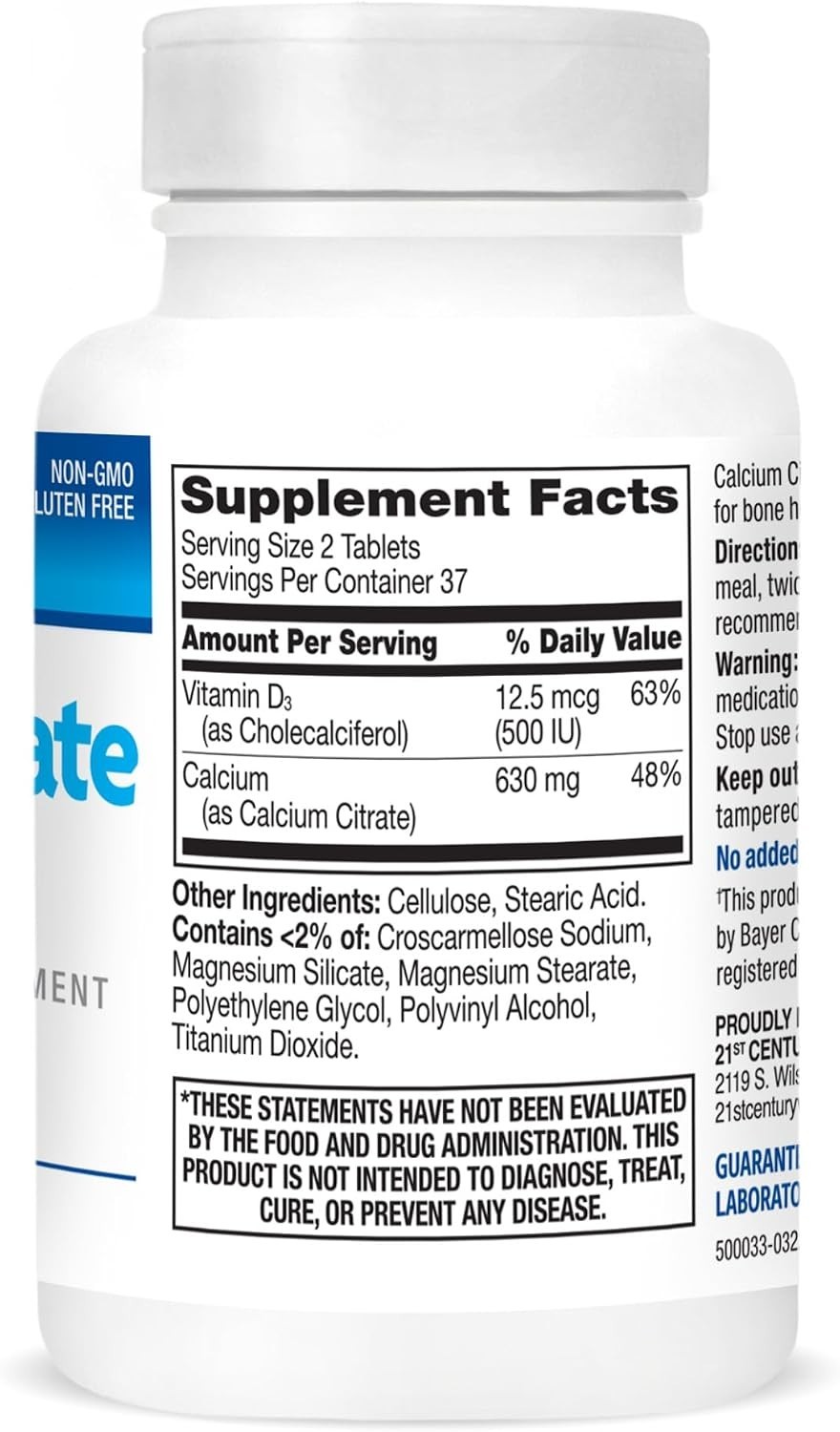 Calcium Citrate Plus D Caplets 75 Count – Supports Bone & Nerve Health, Glute…