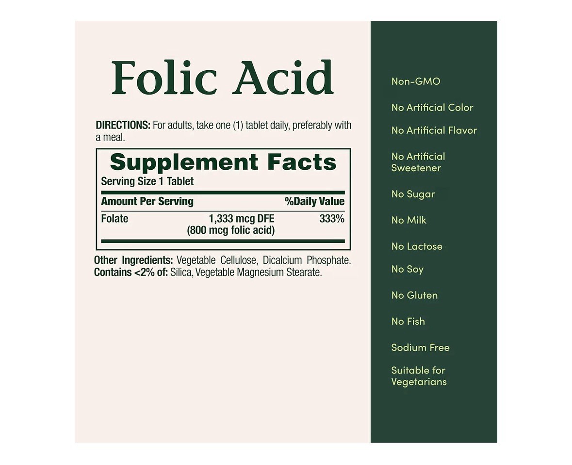 Nature’s Bounty Folic Acid 800 mcg – 250 Tablets Each Exp 03/2030 – Pack 2
