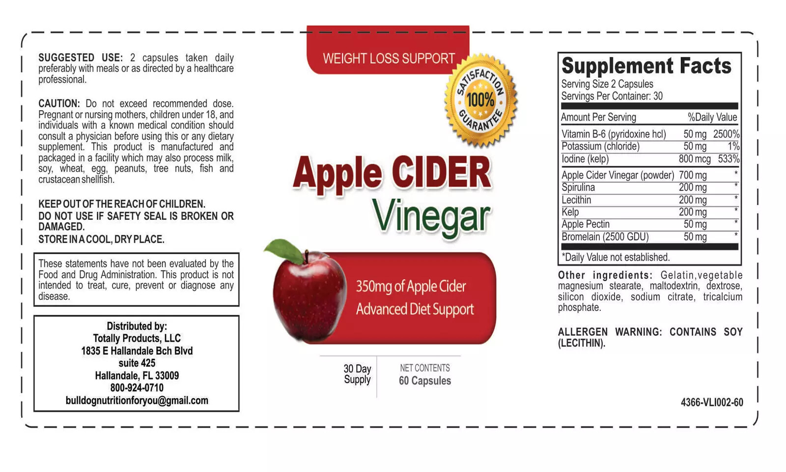 Cholesterol Support Heart Health & Apple Cider Vinegar Weight Management 60 Caps