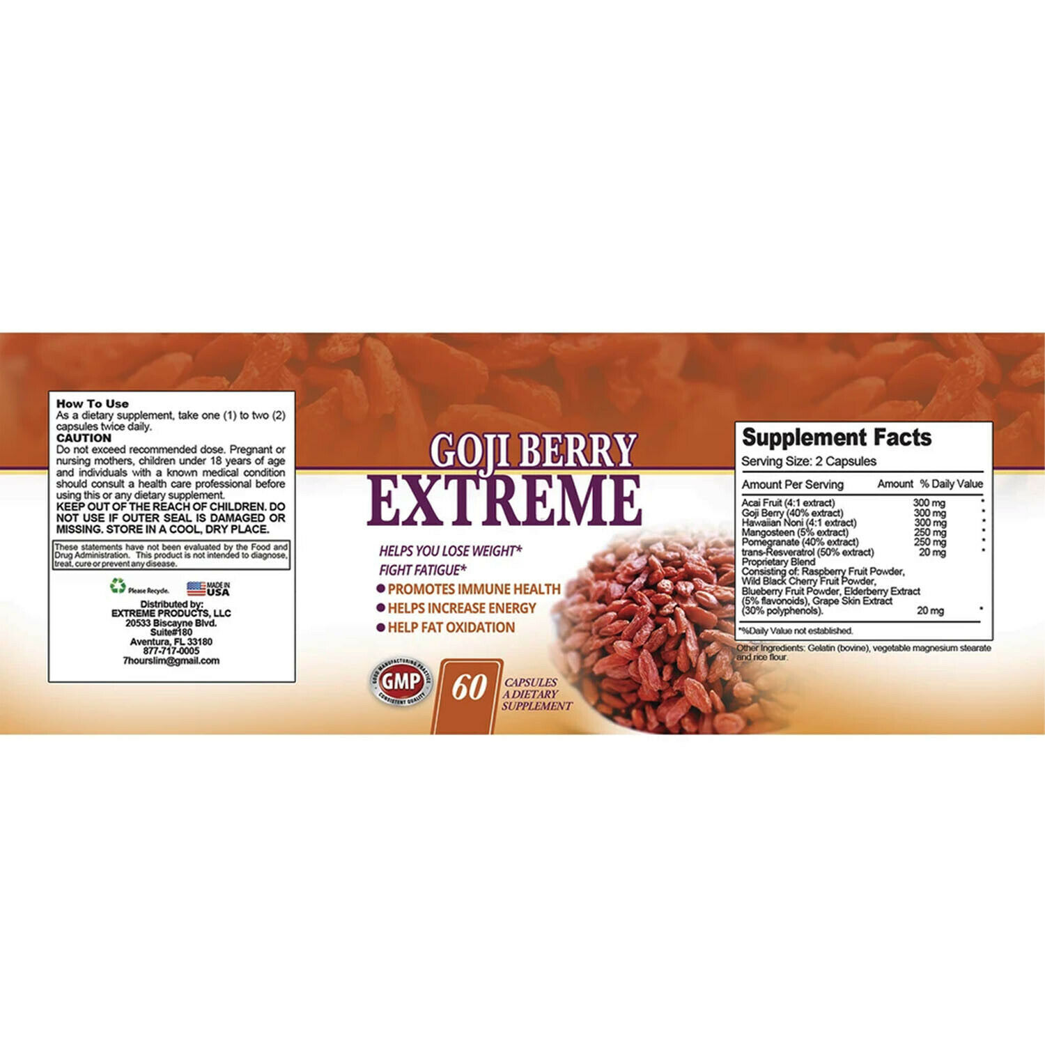 Pomegranate Extract Goji Berry 500mg Immune Support Weight Management Supplement