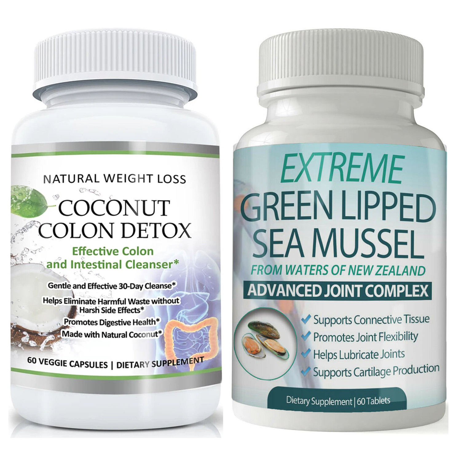 Green Lipped Mussel Joint Support & Natural Coconut Colon Supplement 60 Capsules