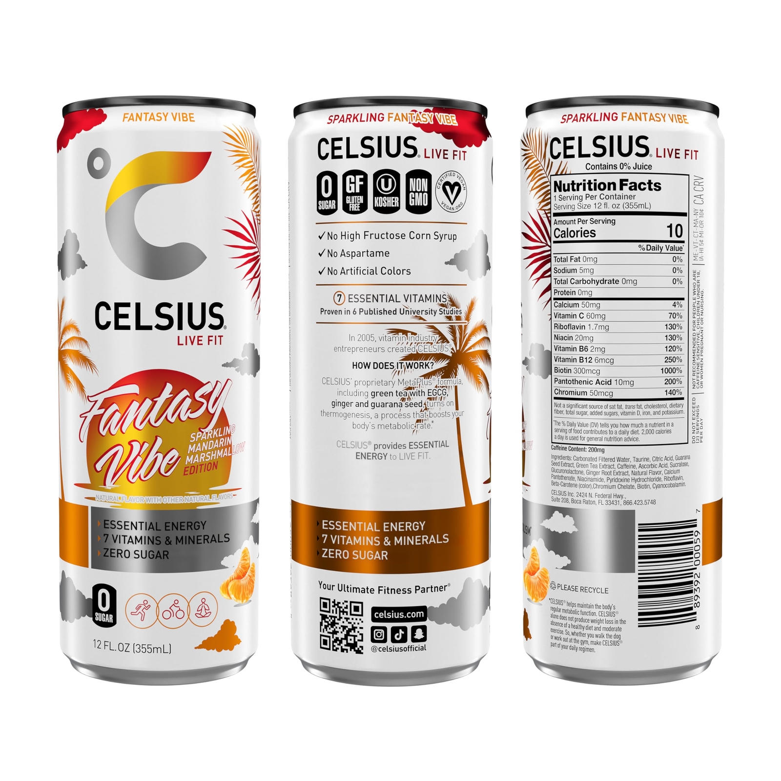 CELSIUS Fantasy Vibe Energy Drink 12oz Pack of 12 Vegan No Sugar Gluten Free