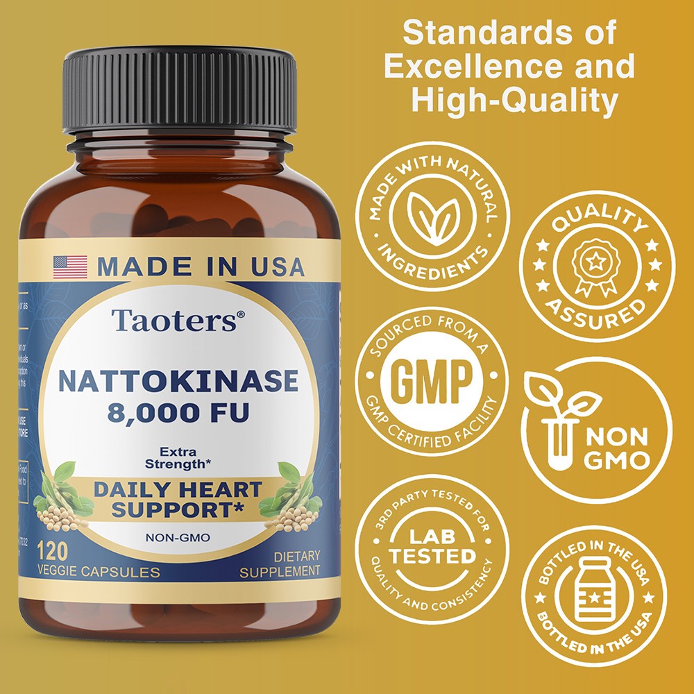 Nattokinase 8000 FU Capsules Supports Cardiovascular Blood Flow Health 30-120 CT