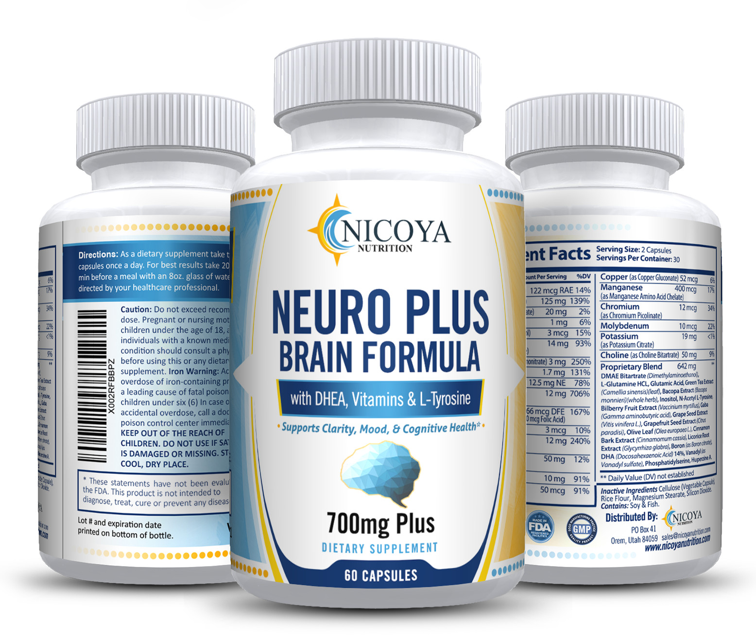 Neuro Brain & Focus, Memory, Function, Clarity, Mood, Stress -Nootropic (2 Pack)