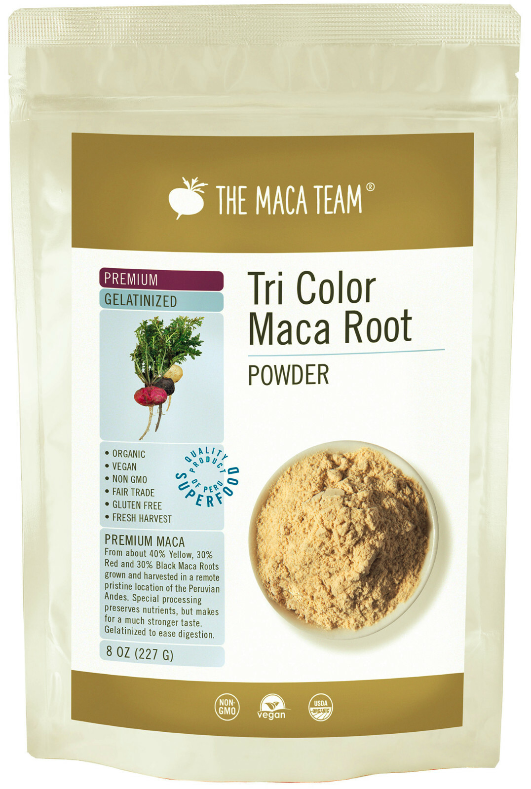 Certified Organic Tri-Color Gelatinized Premium Maca Powder
