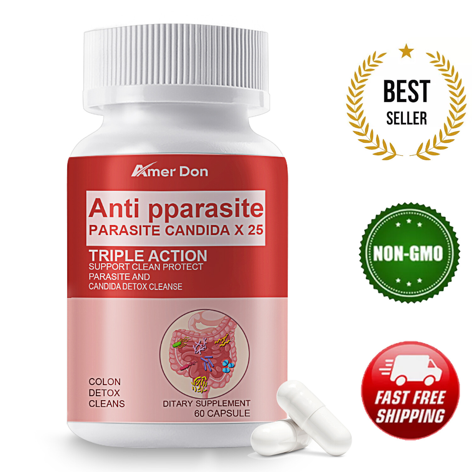 Candida Cleanse Yeast Infection Support and Detox with Herbs Enzymes 60 Capsules
