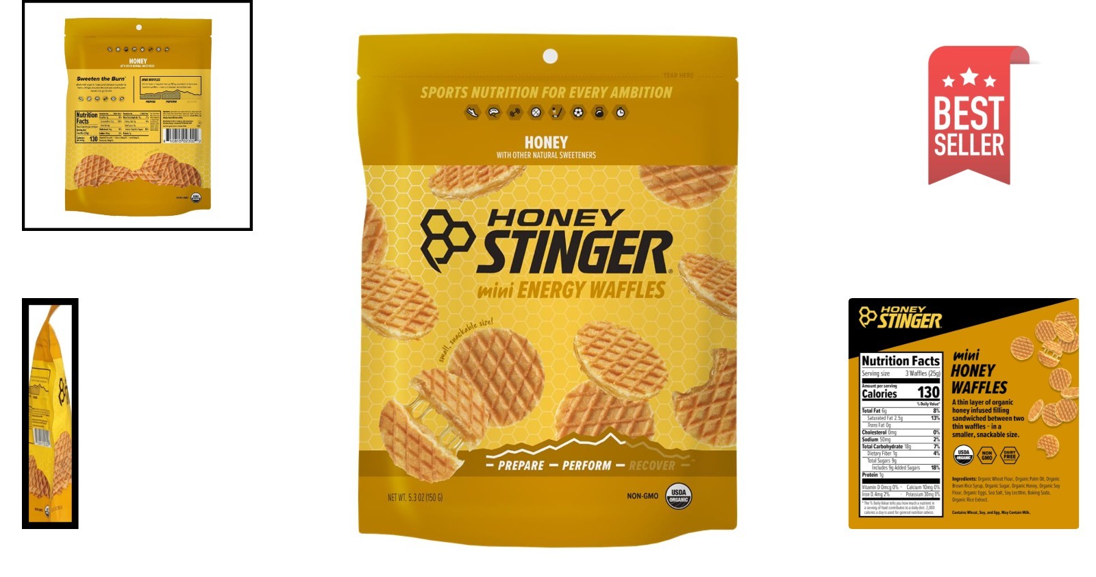 Organic Mini Honey Waffles – Perfect Pre/Post Workout Energy, 5.3 Ounce Bag