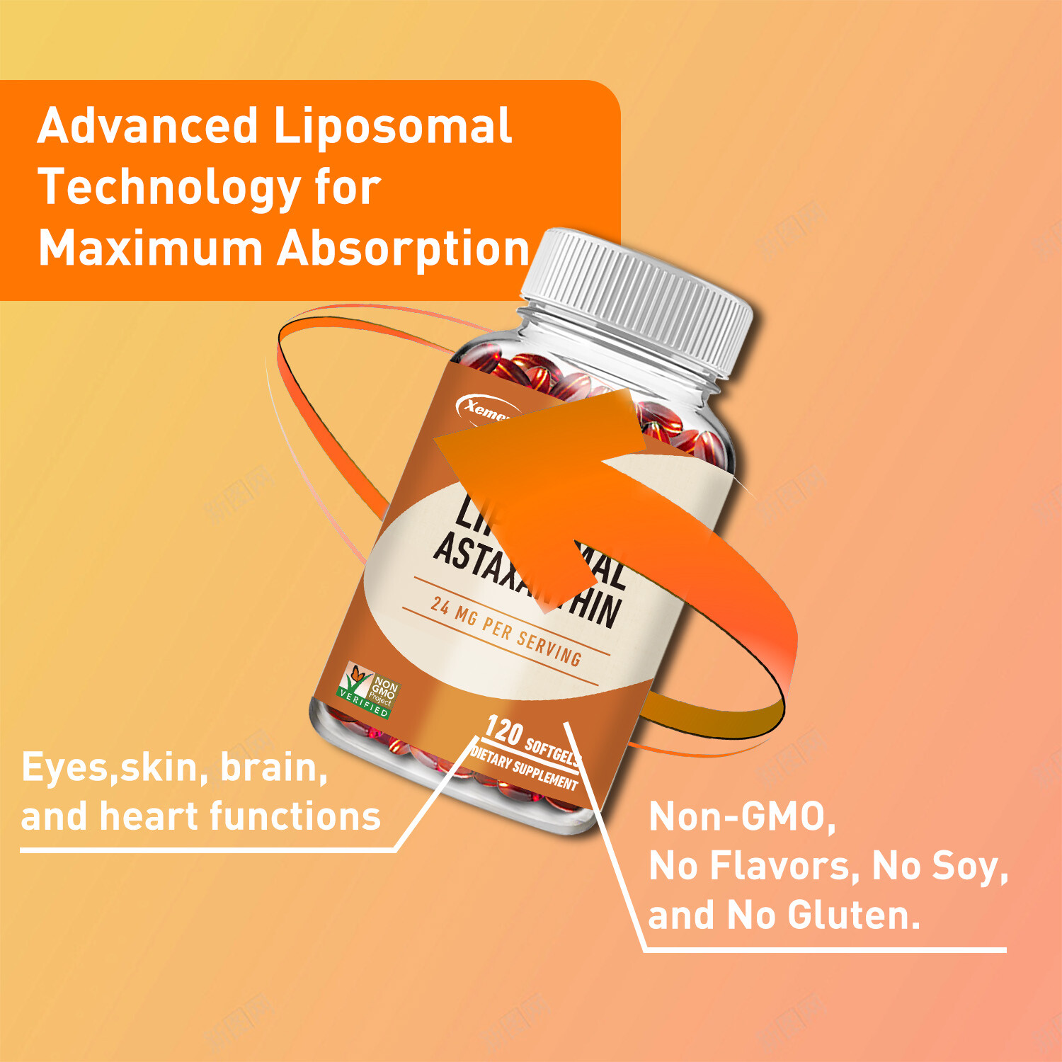 Liposomal Astaxanthin 24mg – with Phosphatidylcholine – Brain and Vision Health