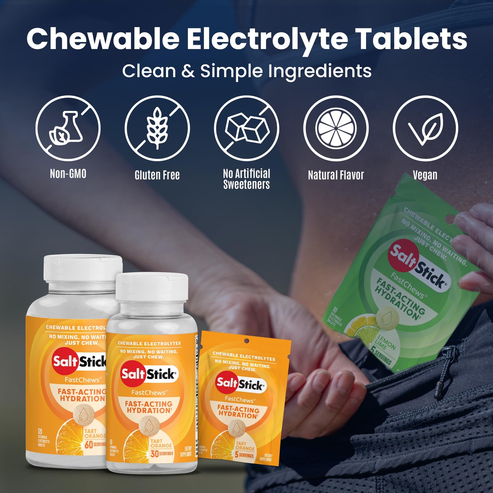 SaltStick Fastchews Chewable Electrolyte Tablets: Bottle of 30, Orange