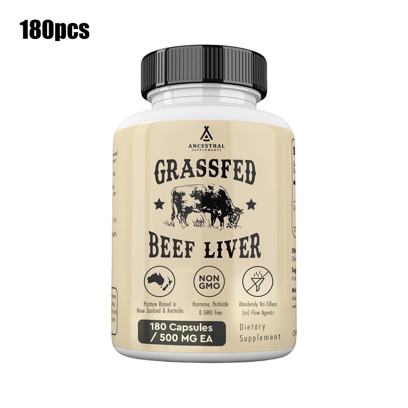 Ancestral Supplements Grass Fed Beef Liver 3000mg 180Caps New Zeland NonGMO