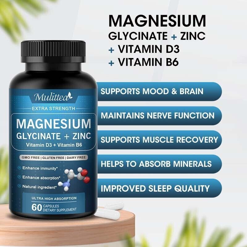 Magnesium Glycinate 500mg with Zinc,D3 Improved Sleep, Stress , Anxiety Relief