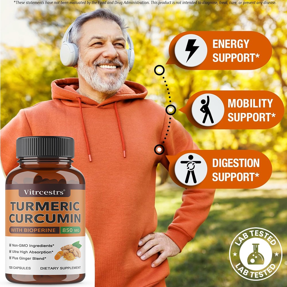 Turmeric Curcumin with Ginger-850mg for Joint Comfort & Bone Health 30~120 Caps