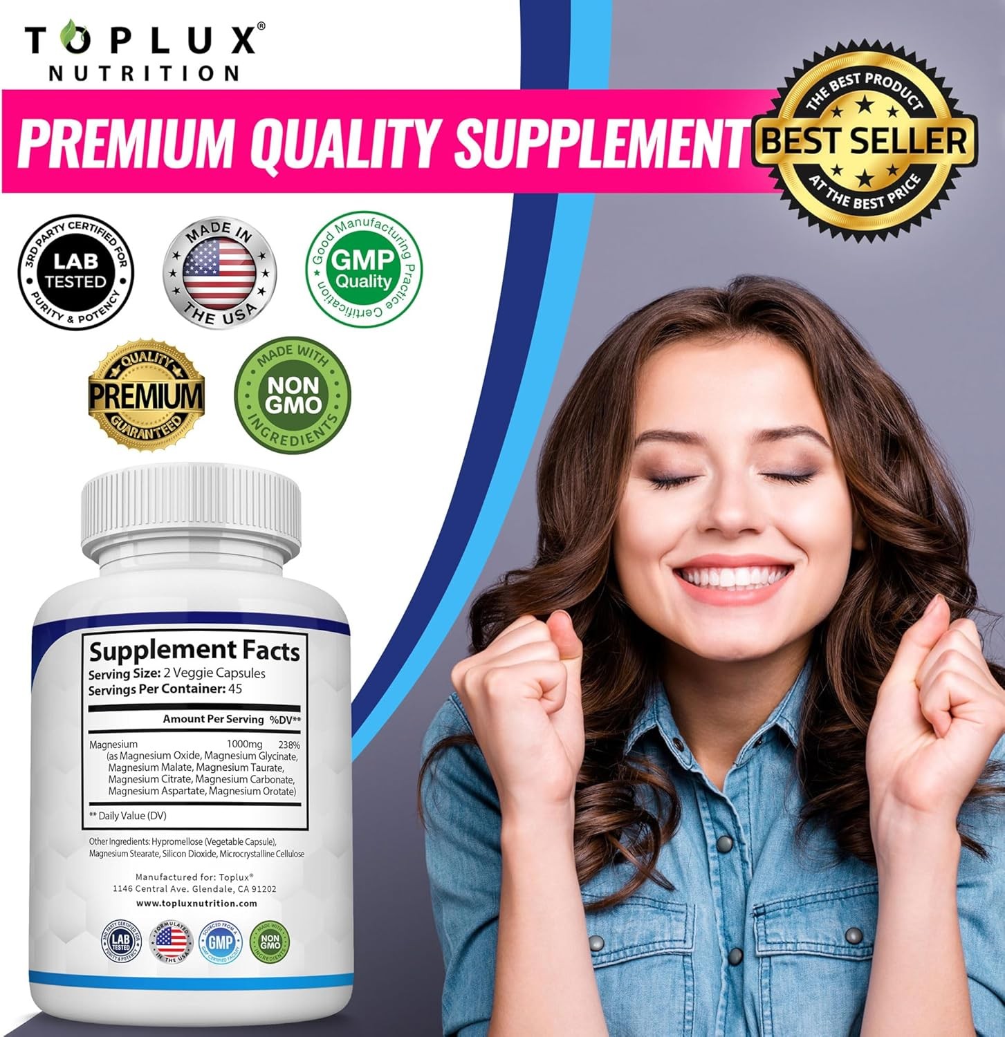 Magnesium Complex Capsule Magnesium Glycinate Citrate Malate Taurate Chelated 90