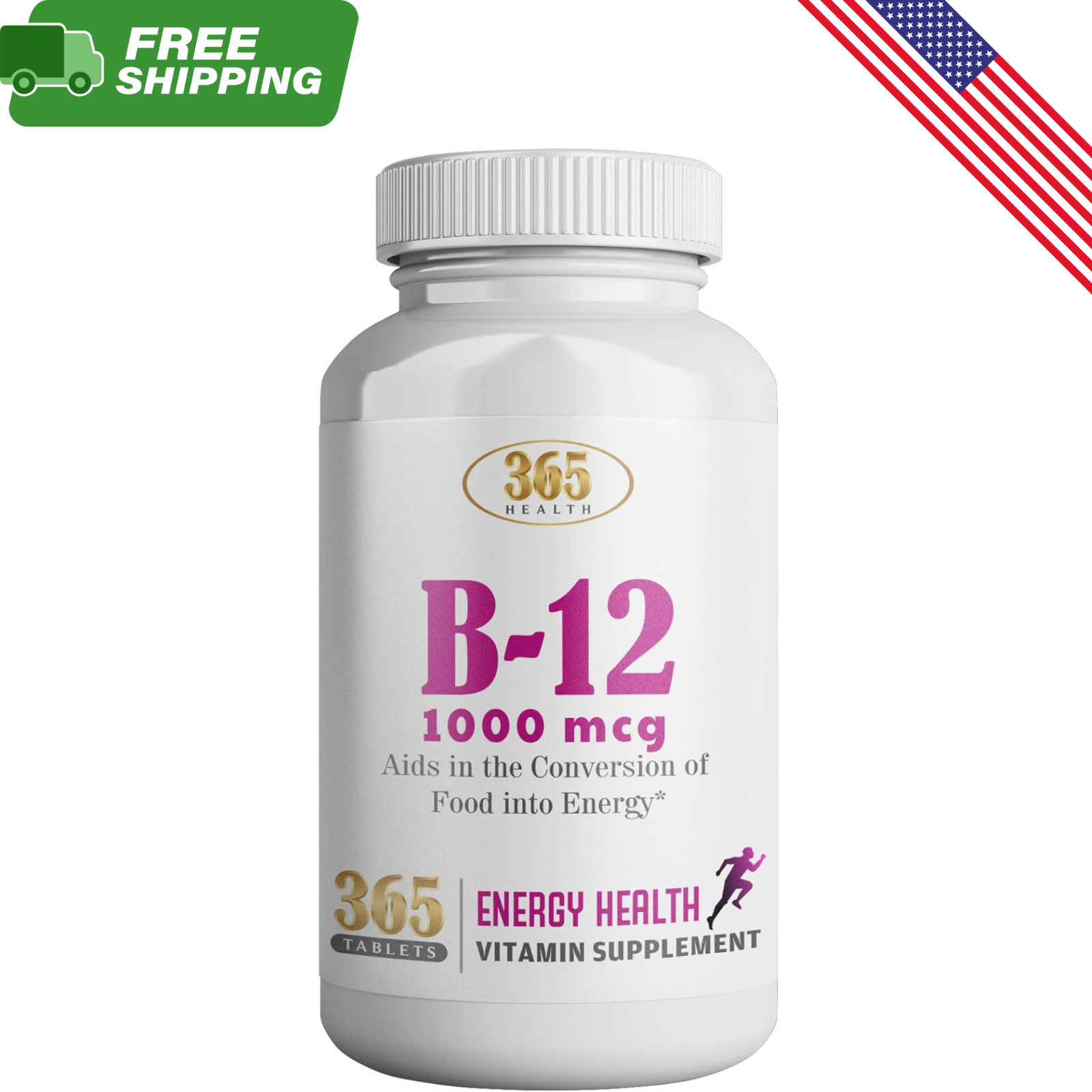 Vitamin B12 1000mcg 365 Tablets 365 Day Supply Energy Metabolism Vegan Gluten Fr