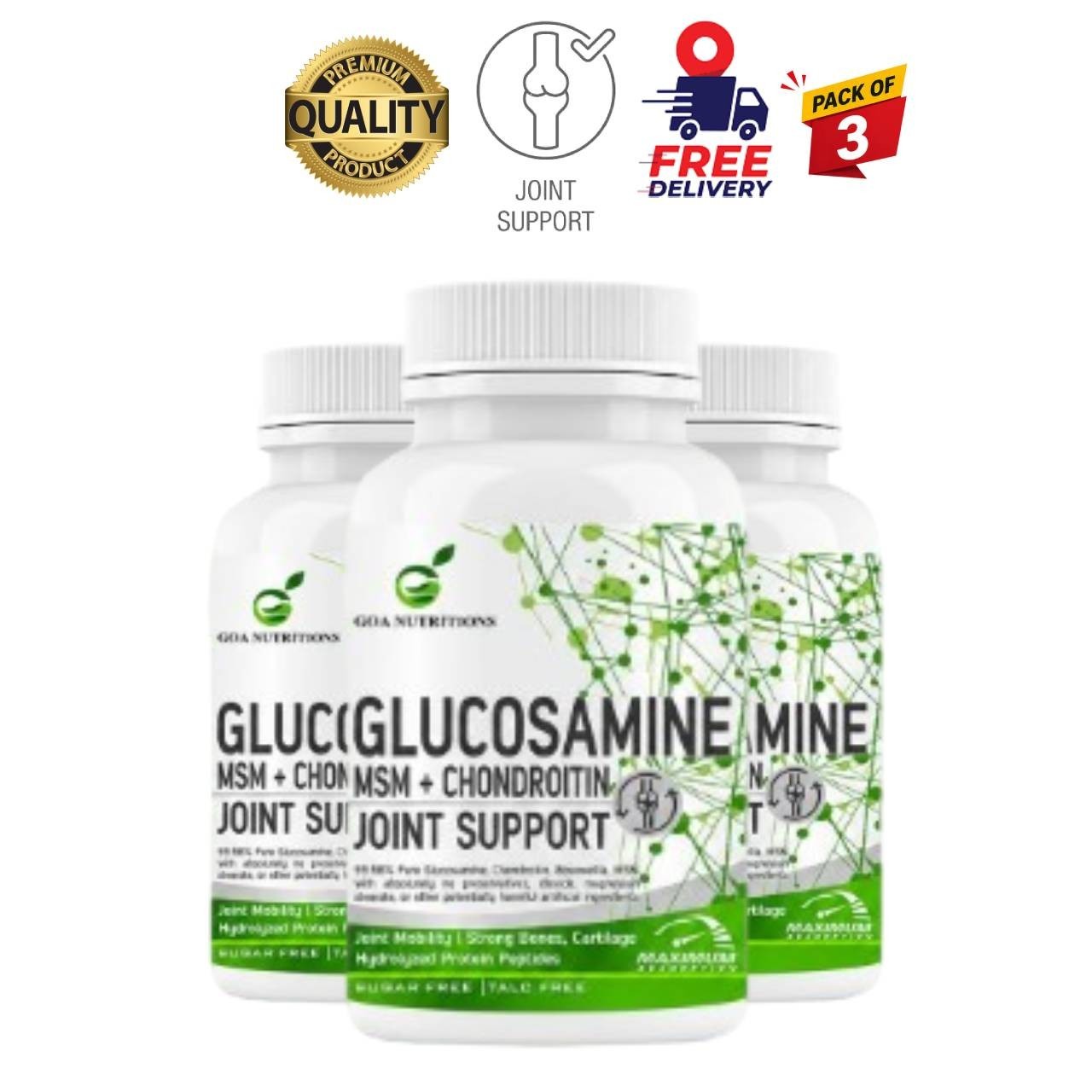 3 Pack G.OA Nutritions Joint Support Tablets 60 Count