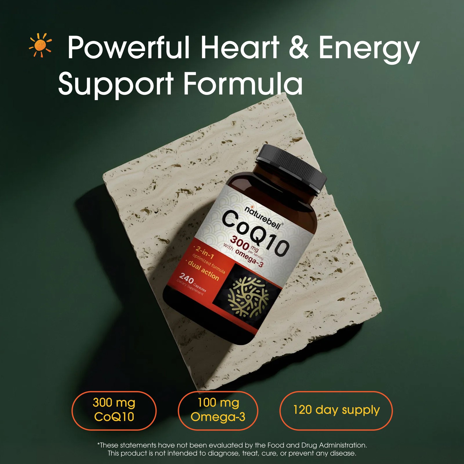 NatureBell CoQ10 300mg 240 Capsules Heart Energy Support – 120 Servings